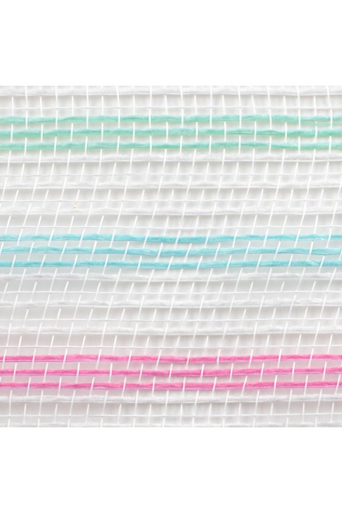 Shop For 10.5" Faux Jute Stripe Mesh Ribbon: Blue, Mint, Pink, White (10 Yards) at Michelle's aDOORable Creations