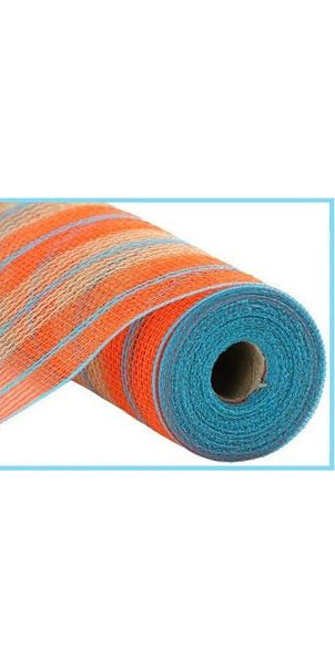 10.5" Faux Jute Stripe Mesh: Orange/Turquoise (10 Yards) - Michelle's aDOORable Creations - Poly Deco Mesh