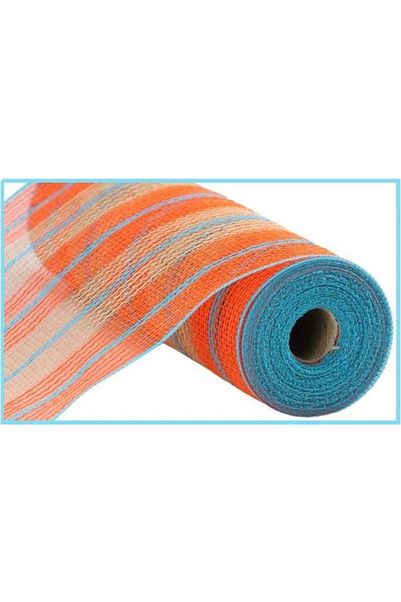 10.5" Faux Jute Stripe Mesh: Orange/Turquoise (10 Yards) - Michelle's aDOORable Creations - Poly Deco Mesh