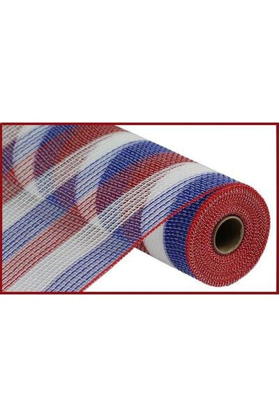 10.5" Faux Jute Stripe Mesh: Red, White & Blue (10 Yards) - Michelle's aDOORable Creations - Poly Deco Mesh