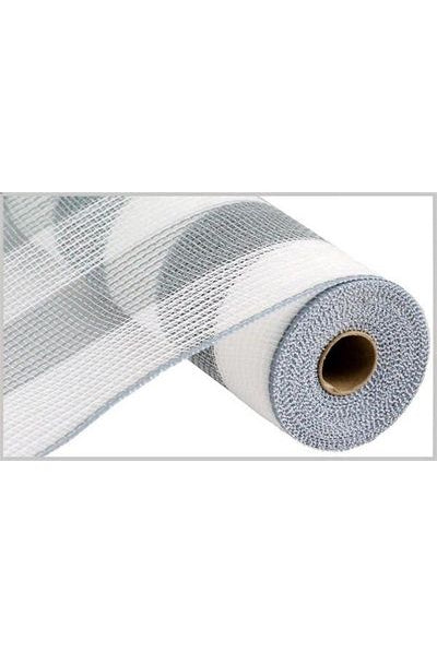 10.5" Faux Jute Wide Stripe Mesh: White & Grey (10 Yards) - Michelle's aDOORable Creations - Poly Deco Mesh