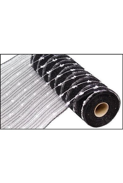 10.5" Metallic Cotton Ball Mesh Black/White (10 Yards) - Michelle's aDOORable Creations - Poly Deco Mesh