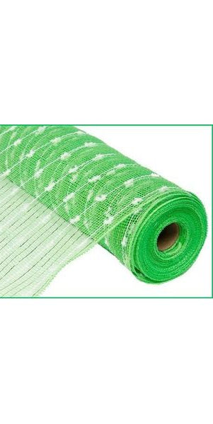 10.5" Metallic Cotton Ball Mesh Lime Green/White (10 Yards) - Michelle's aDOORable Creations - Poly Deco Mesh