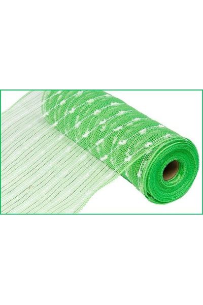 10.5" Metallic Cotton Ball Mesh Lime Green/White (10 Yards) - Michelle's aDOORable Creations - Poly Deco Mesh