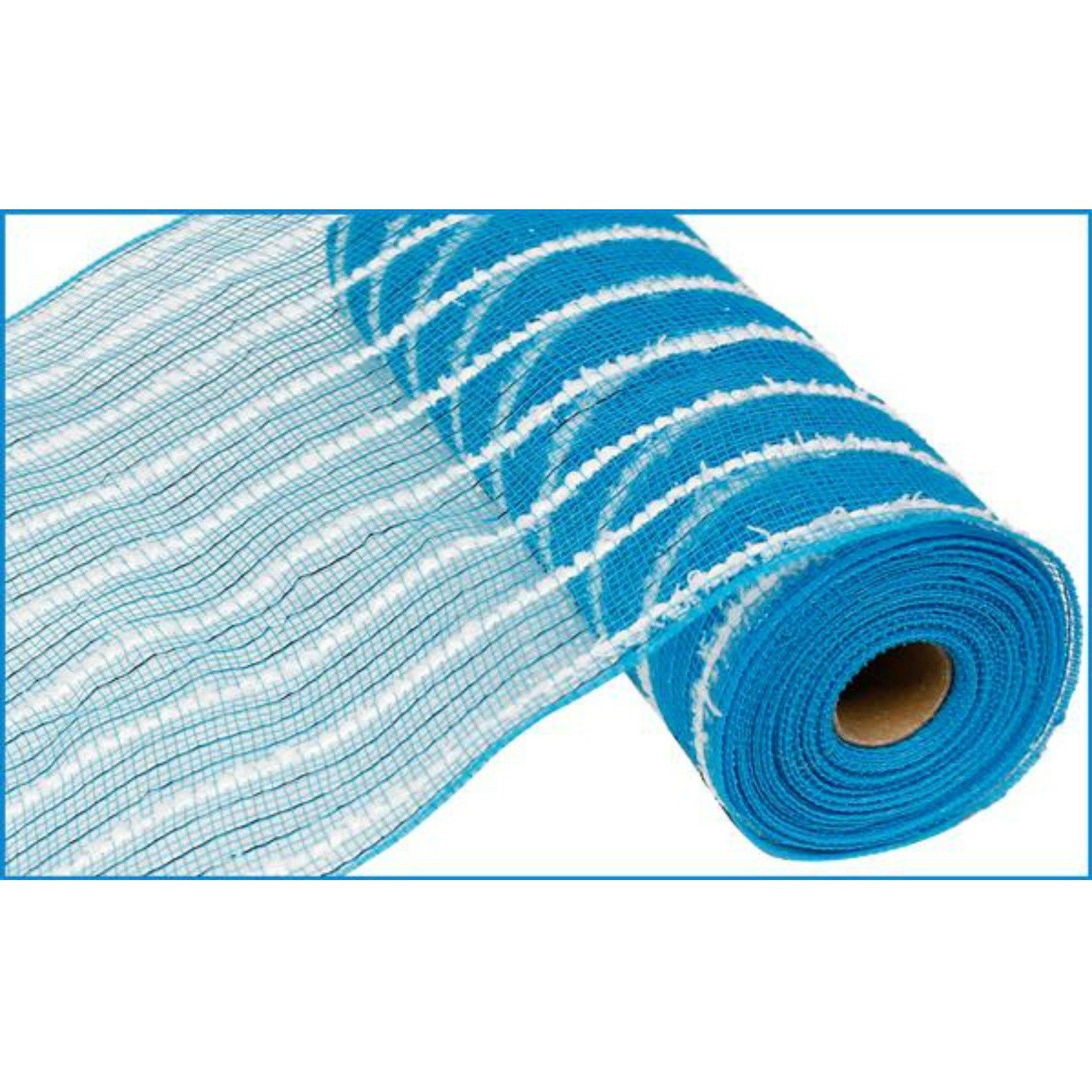 10.5" Metallic Cotton Drift Mesh Turquoise/White (10 Yards) - Michelle's aDOORable Creations - Poly Deco Mesh