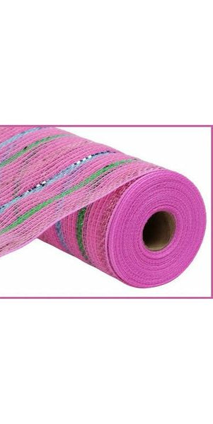 10.5" Metallic Poly Faux Jute Stripe Mesh: Pink (10 Yards) - Michelle's aDOORable Creations - Poly Deco Mesh