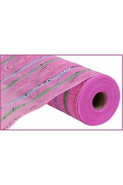 Shop For 10.5" Metallic Poly Faux Jute Stripe Mesh: Pink (10 Yards) RY8019T1