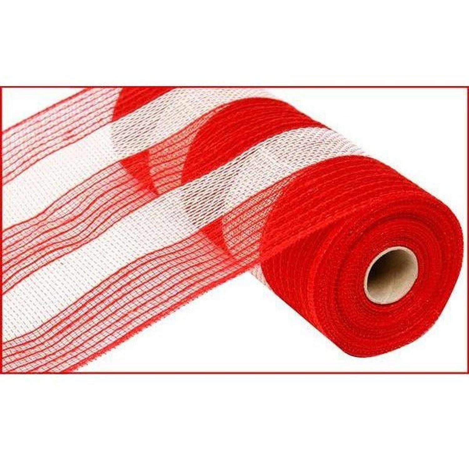 10.5" Poly Jute Deco Mesh Ribbon: Red & White