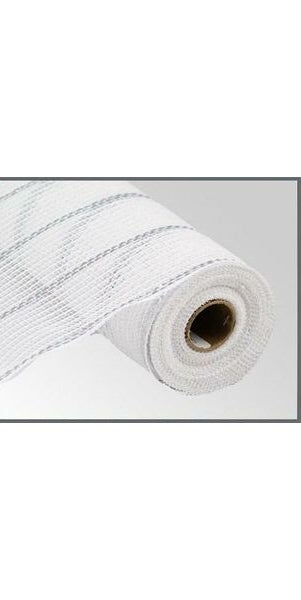 10.5" Poly Jute Matte Metallic Mesh: White/Silver (10 Yards) - Michelle's aDOORable Creations - Poly Deco Mesh