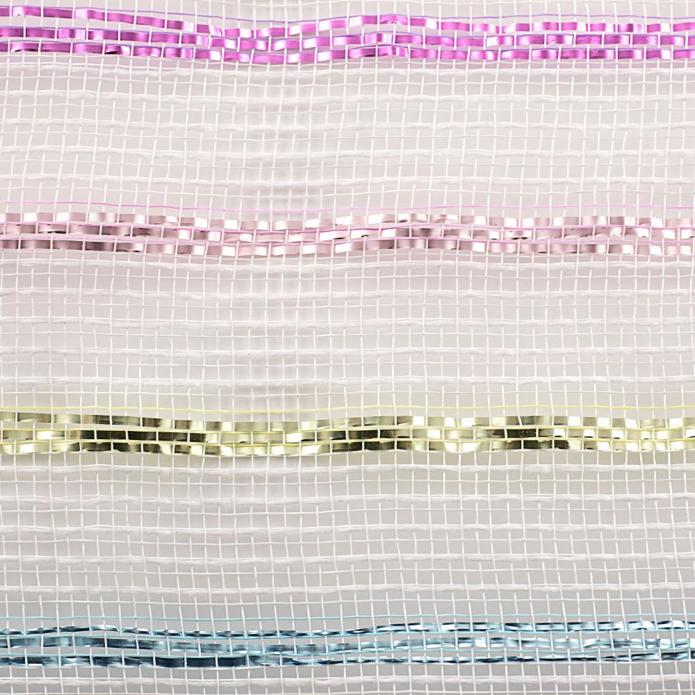 Shop For 10.5" Poly Jute Matte Stripe Mesh Ribbon: Metallic Pastel Stripes (10 Yards) at Michelle's aDOORable Creations
