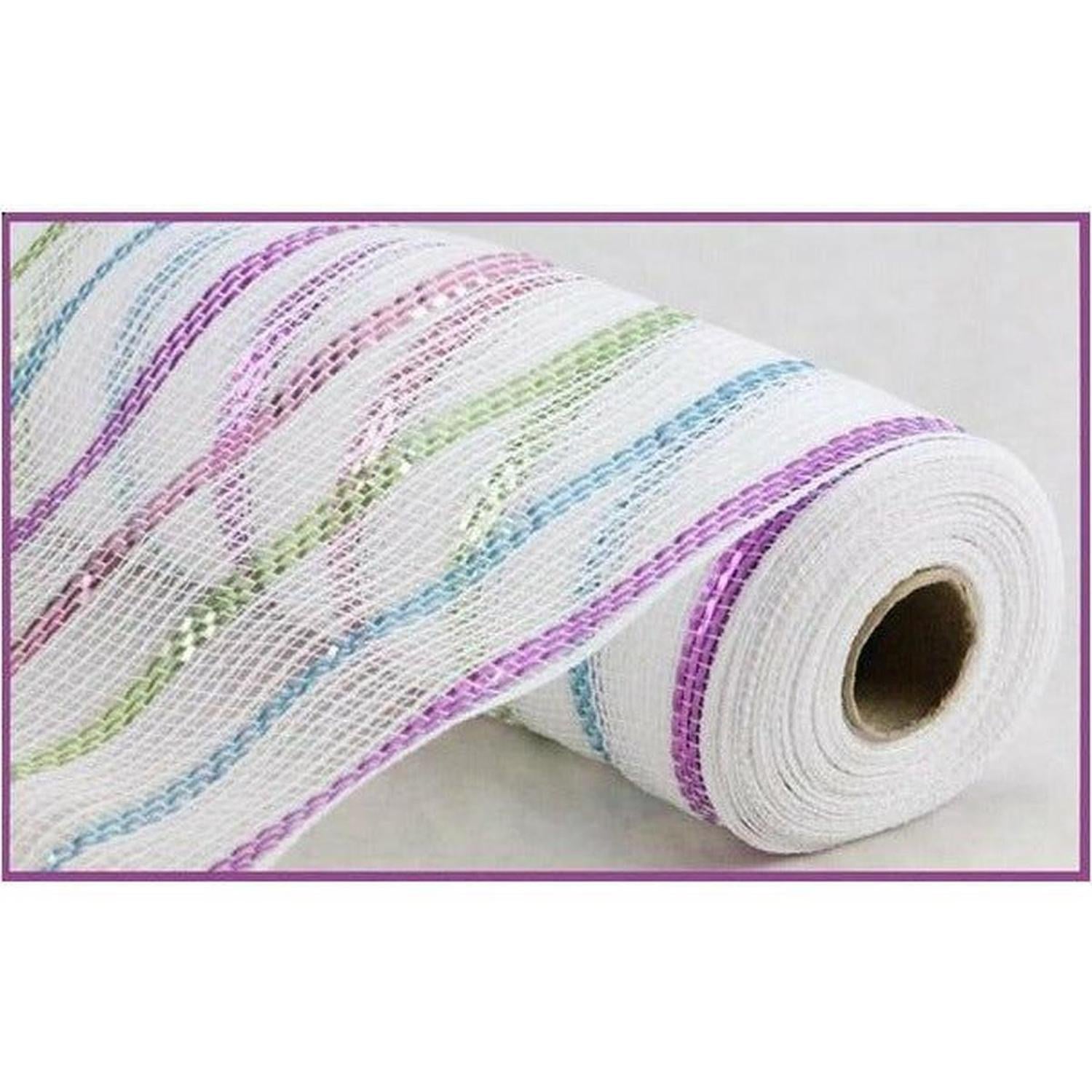 10.5" Poly Jute Matte Stripe Mesh Ribbon: Metallic Pastel Stripes (10 Yards)