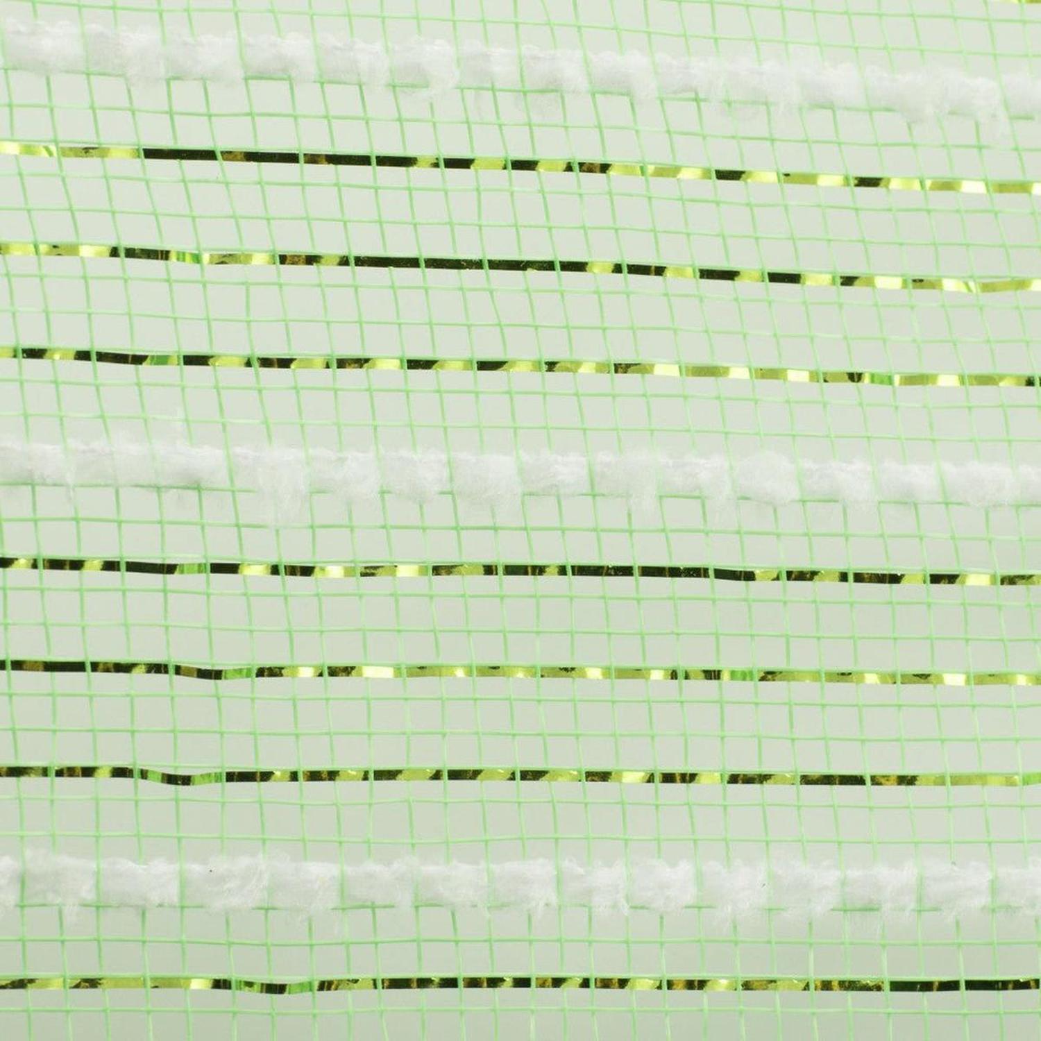 10.5" Snowdrift Poly Metallic Foil Mesh Ribbon: Lime Green White (10 Yards)