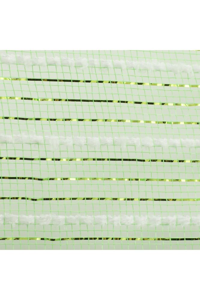 10.5" Snowdrift Poly Metallic Foil Mesh Lime Green White (10 Yards) - Michelle's aDOORable Creations - Poly Deco Mesh