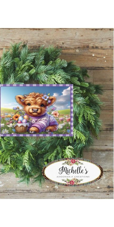 10in Waterproof Sign: Spring Easter Baby Highland Cow - Michelle's aDOORable Creations - Signature Signs