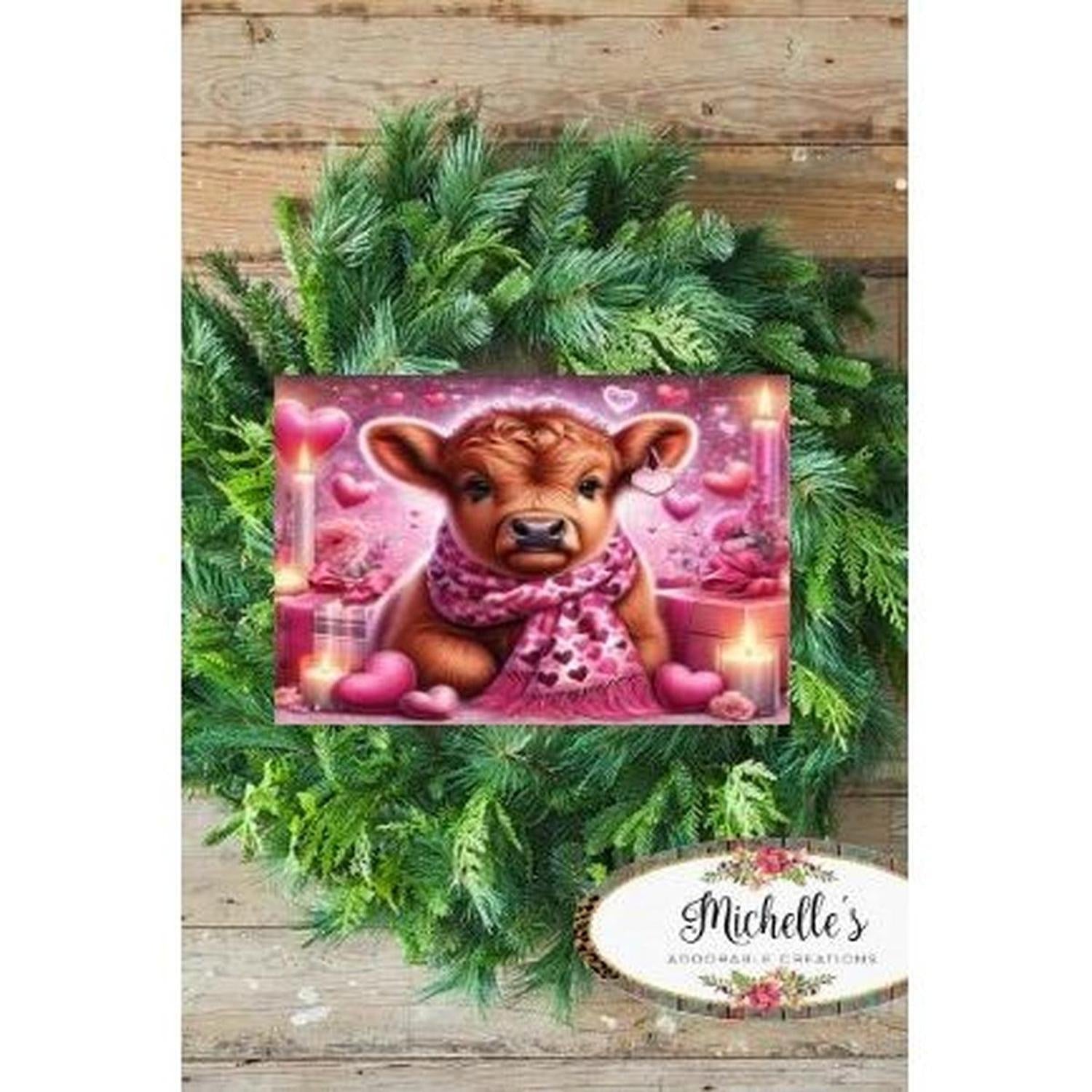 Shop For 10in Waterproof Sign: Valentine Baby Highland Cow at Michelle's aDOORable Creations