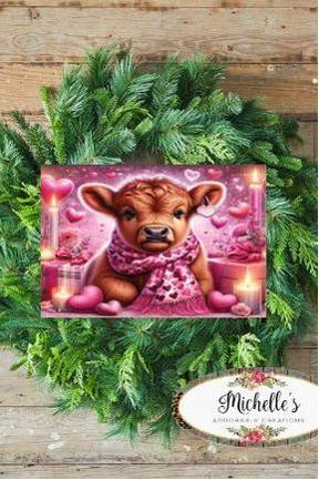 Shop For 10in Waterproof Sign: Valentine Baby Highland Cow at Michelle's aDOORable Creations