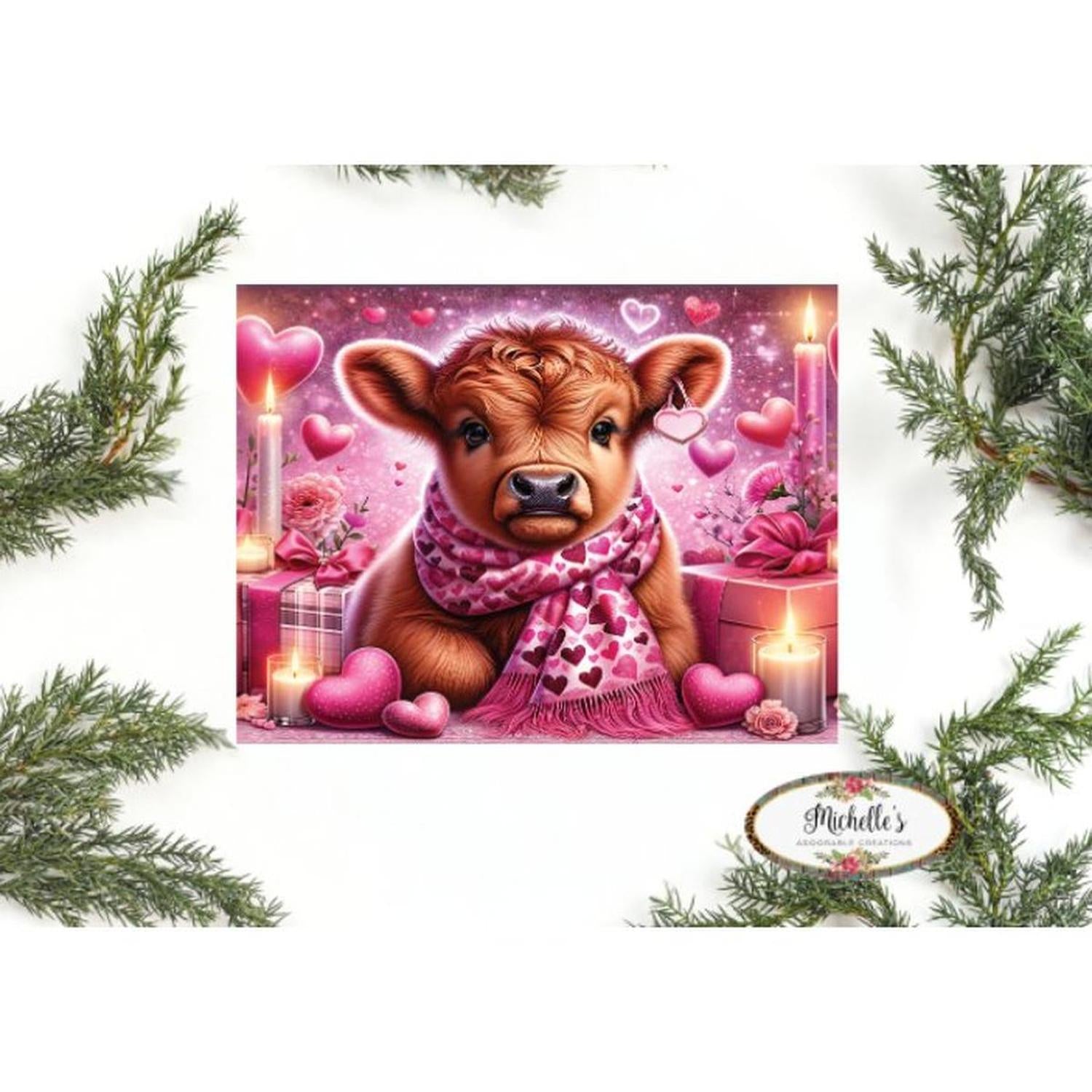 10in Waterproof Sign: Valentine Baby Highland Cow