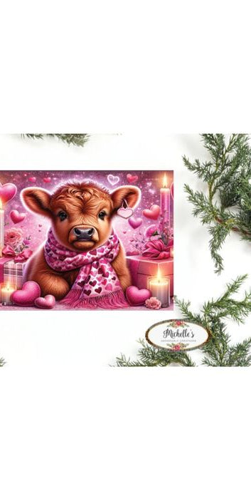 10in Waterproof Sign: Valentine Baby Highland Cow - Michelle's aDOORable Creations - Signature Signs