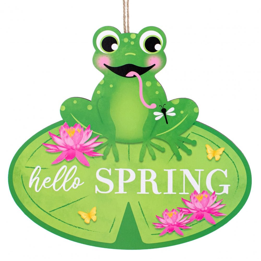 Shop For 11" Hello Spring Frog Sign at Michelle's aDOORable Creations