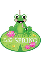 11" Hello Spring Frog Sign - Michelle's aDOORable Creations - Wooden/Metal Signs