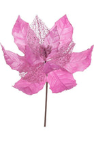 11" Pink Velvet and Glitter Mesh Poinsettia Stem (Set of 6) - Michelle's aDOORable Creations - Poinsettia