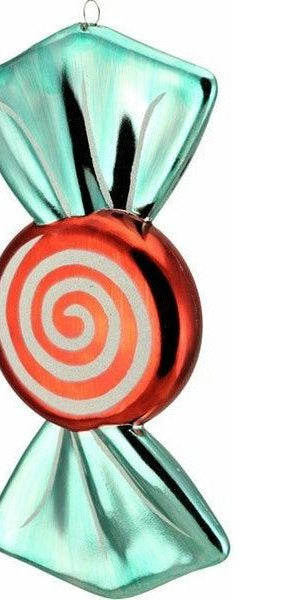 11" Round Candy Ornament (Red/Turquoise) - Michelle's aDOORable Creations - Holiday Ornaments