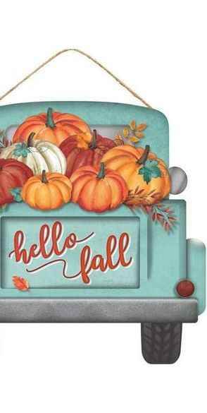 11" Wood Truck Sign: Hello Fall Pumpkins - Michelle's aDOORable Creations - Wooden/Metal Signs