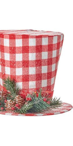 11.5" Red and White Buffalo Plaid Top Hat - Michelle's aDOORable Creations - Holiday Ornaments