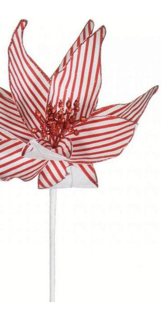 12" Canvas Poinsettia: Red & White Stripe - Michelle's aDOORable Creations - Sprays and Picks