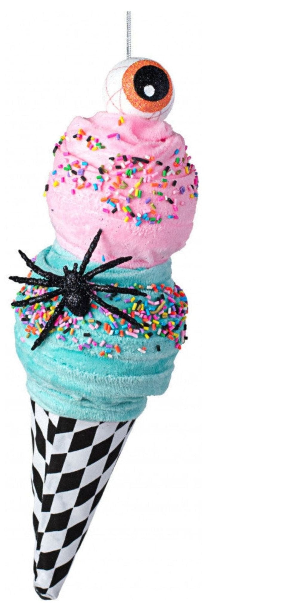 12" Harlequin Halloween Ice Cream Cone: Pink & Mint - Michelle's aDOORable Creations - Sprays and Picks