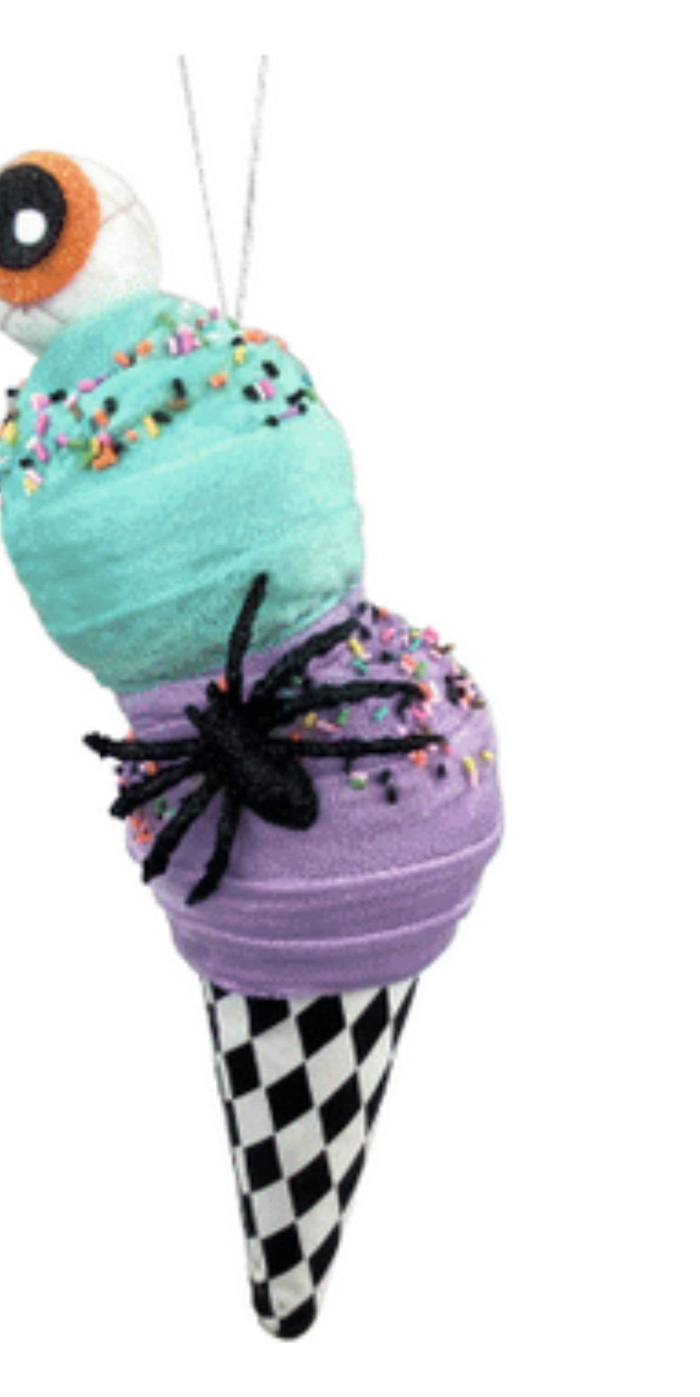 12" Harlequin Halloween Ice Cream Cone: Purple & Mint - Michelle's aDOORable Creations - Sprays and Picks