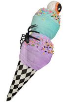12" Harlequin Halloween Ice Cream Cone: Purple & Mint - Michelle's aDOORable Creations - Sprays and Picks