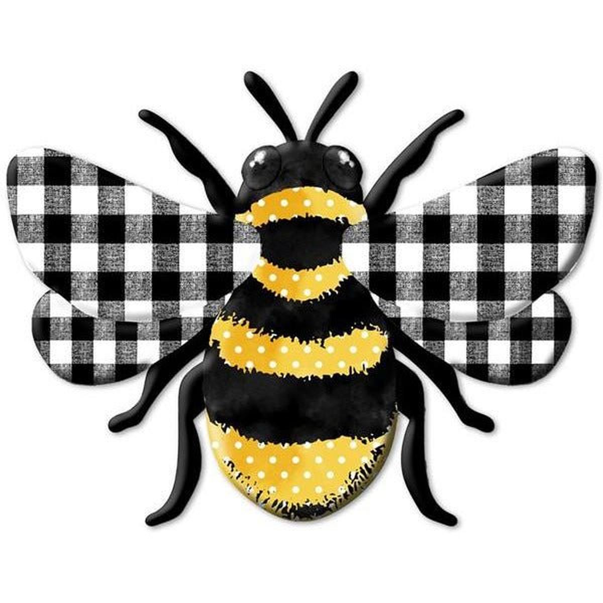 Shop For 12" Metal Embossed Bee Hanger: Plaid Check at Michelle's aDOORable Creations