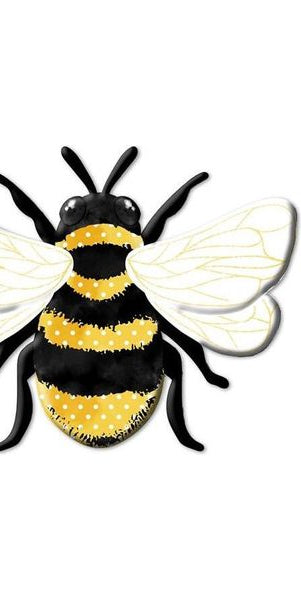 12" Metal Embossed Bee Hanger: Yellow - Michelle's aDOORable Creations - Wooden/Metal Signs