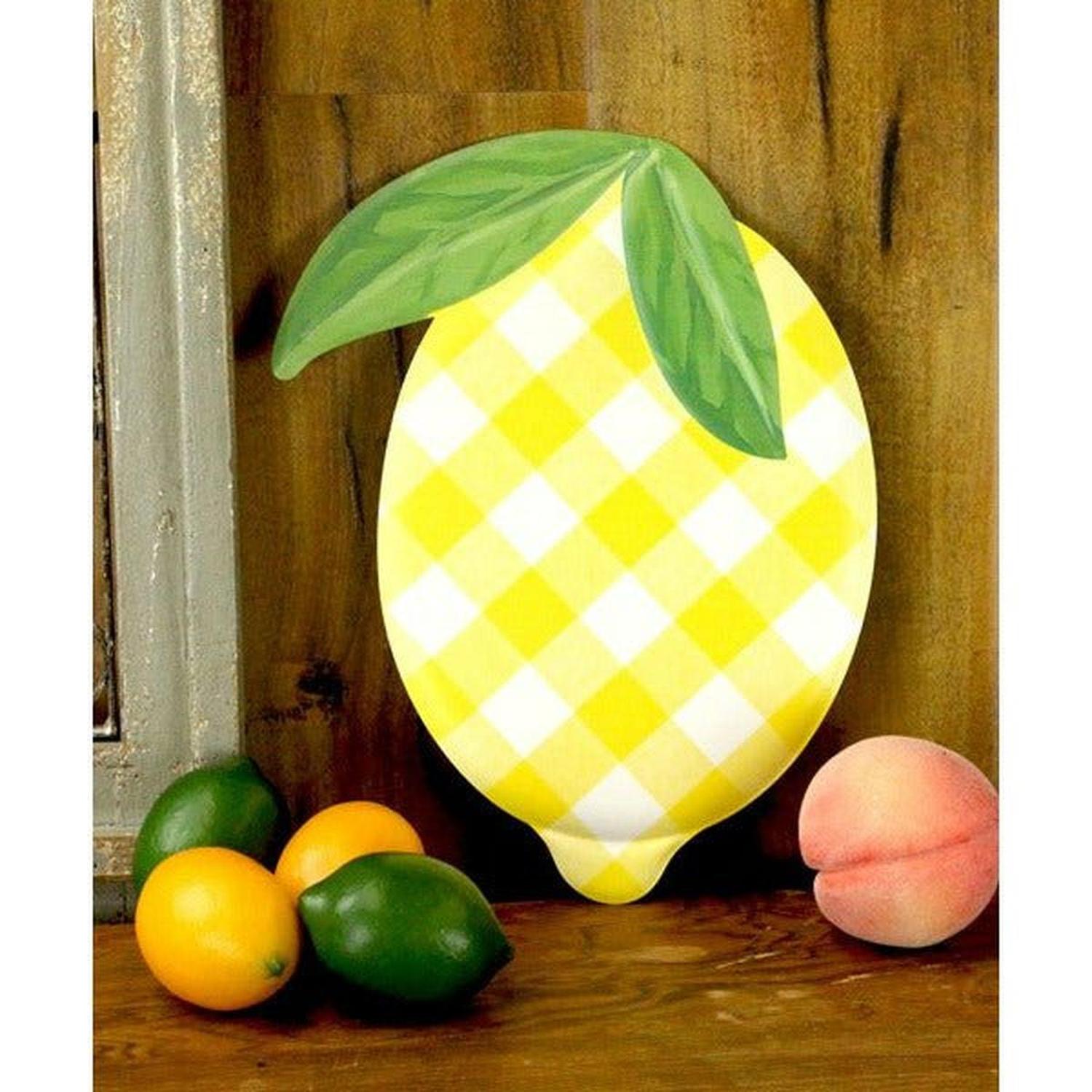 12" Metal Embossed Hanger: Check Lemon