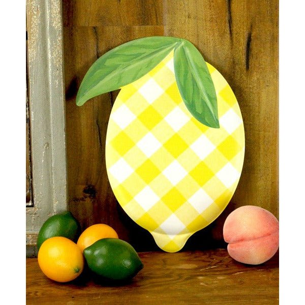 Shop For 12" Metal Embossed Hanger: Check Lemon at Michelle's aDOORable Creations