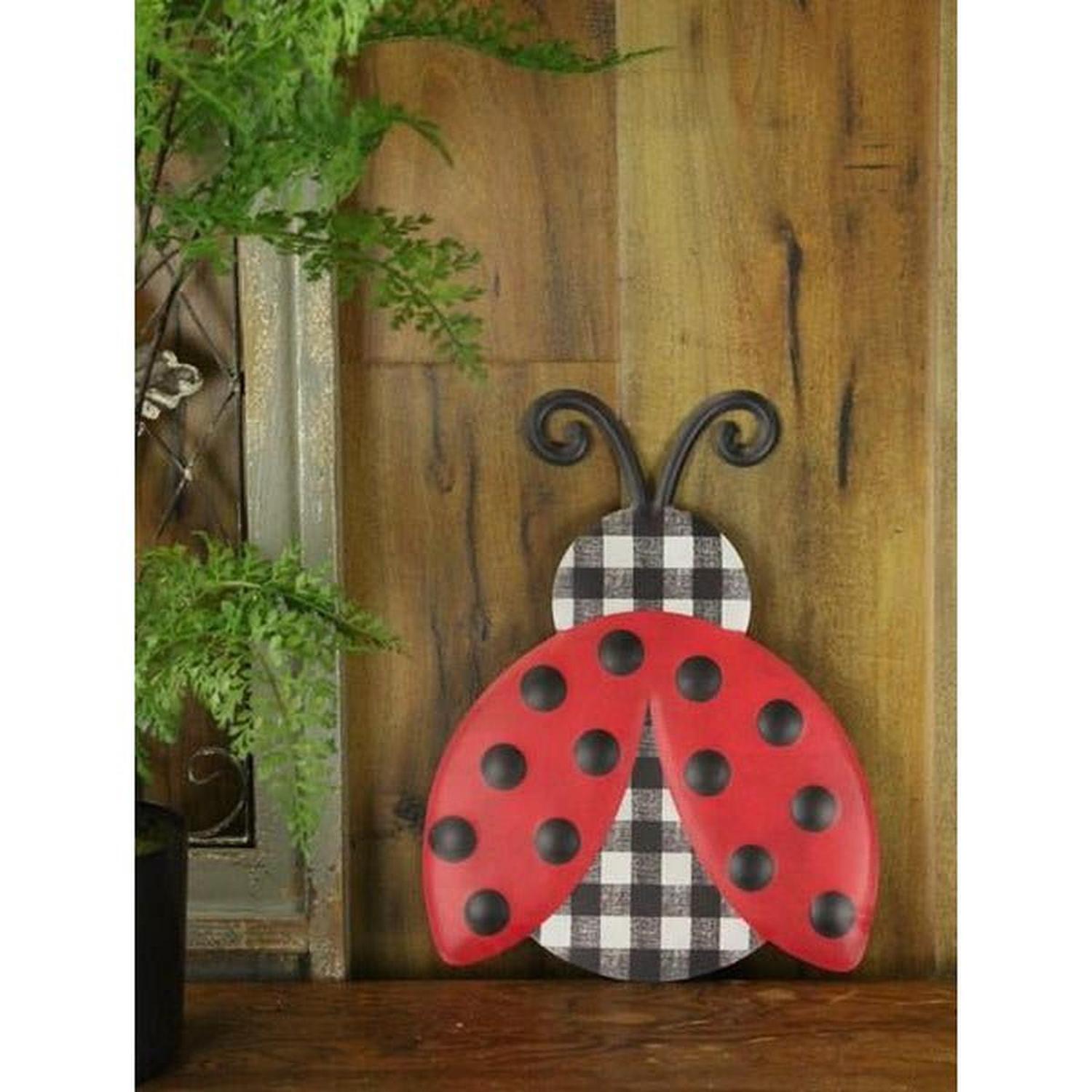 Shop For 12" Metal Embossed Ladybug Hanger: Plaid Check at Michelle's aDOORable Creations