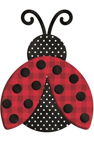 12" Metal Embossed Ladybug Hanger: Polka Dot/Plaid - Michelle's aDOORable Creations - Wooden/Metal Signs