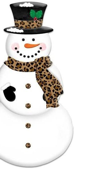 12" Metal Embossed Scarf Snowman: Leopard - Michelle's aDOORable Creations - Wooden/Metal Signs