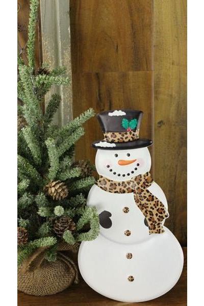 12" Metal Embossed Scarf Snowman: Leopard - Michelle's aDOORable Creations - Wooden/Metal Signs