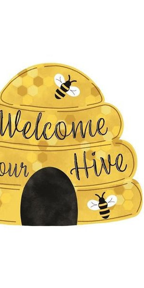 12" Metal Embossed Sign: Welcome To Our Hive - Michelle's aDOORable Creations - Wooden/Metal Signs