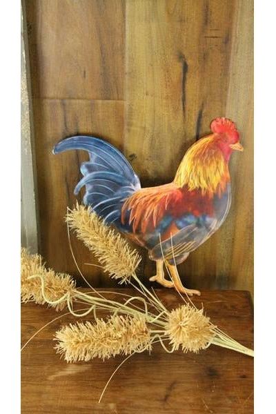 12" Metal Rooster Hanger: Multi Color - Michelle's aDOORable Creations - Wooden/Metal Signs