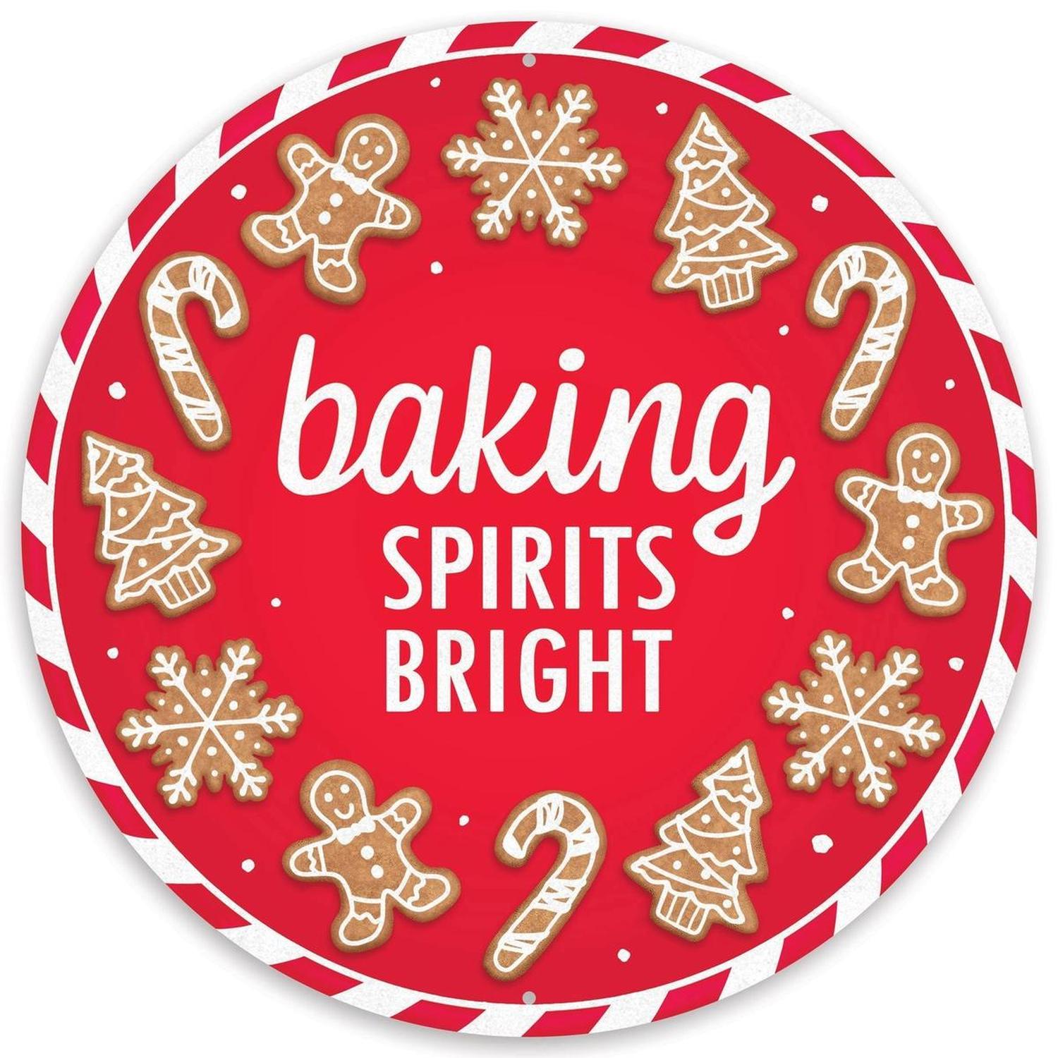 12" Metal Round Sign: Baking Spirits Bright
