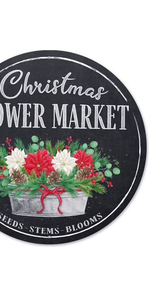 12" Metal Round Sign: Christmas Market - Michelle's aDOORable Creations - Wooden/Metal Signs
