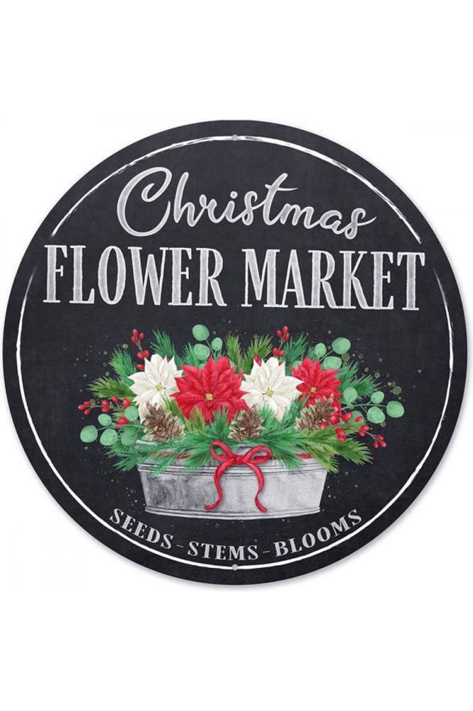 12" Metal Round Sign: Christmas Market - Michelle's aDOORable Creations - Wooden/Metal Signs