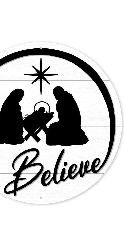 12" Metal Sign: Believe Nativity Scene - Michelle's aDOORable Creations - Wooden/Metal Signs