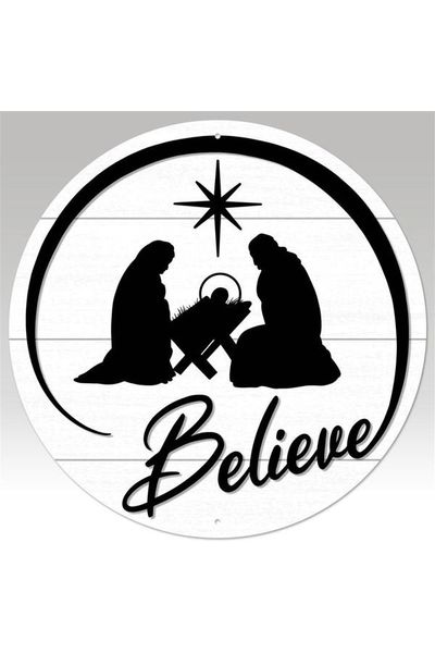Shop For 12" Metal Sign: Believe Nativity Scene MD0971