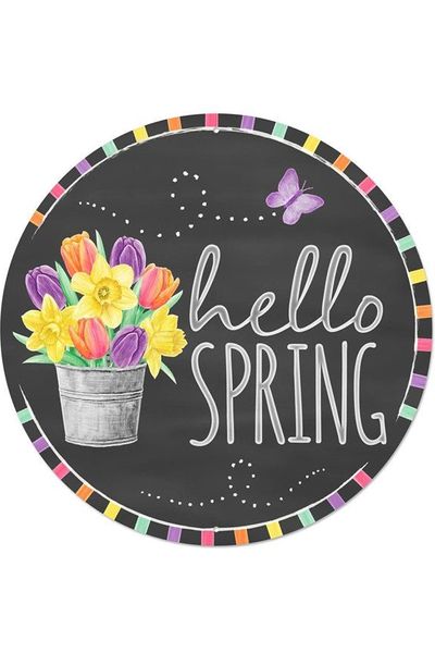12" Metal Sign: Hello Spring - Michelle's aDOORable Creations - Wooden/Metal Signs