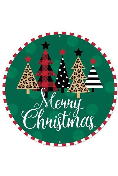 12" Metal Sign: Plaid Trees Merry Christmas - Michelle's aDOORable Creations - Wooden/Metal Signs