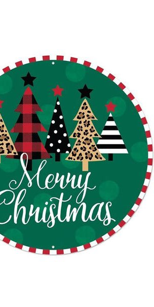 12" Metal Sign: Plaid Trees Merry Christmas - Michelle's aDOORable Creations - Wooden/Metal Signs
